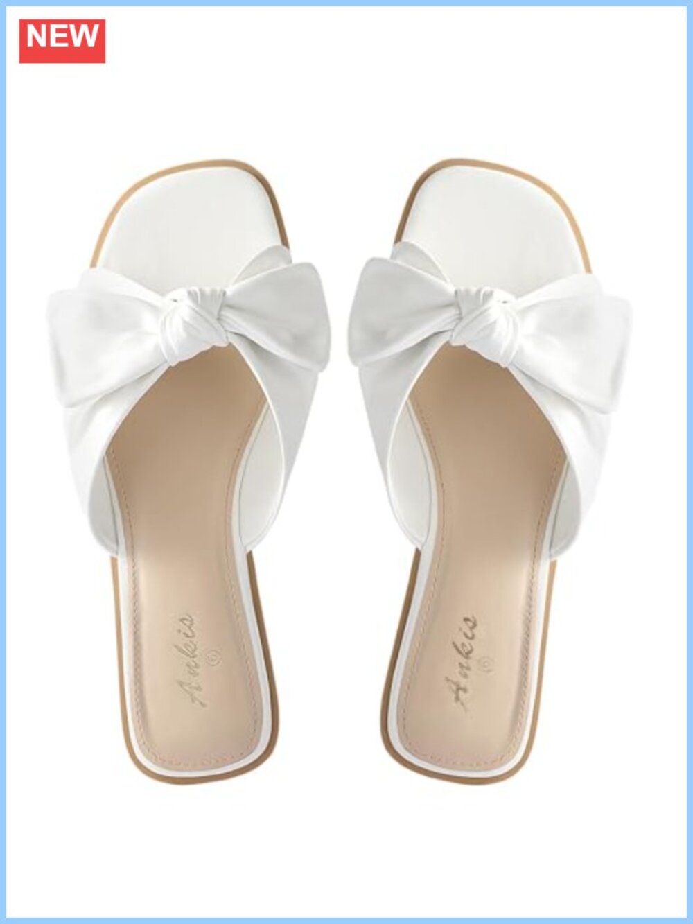 PU Leather Bow Slide Sandals Square Open Toe Dressy Comfortable Flat